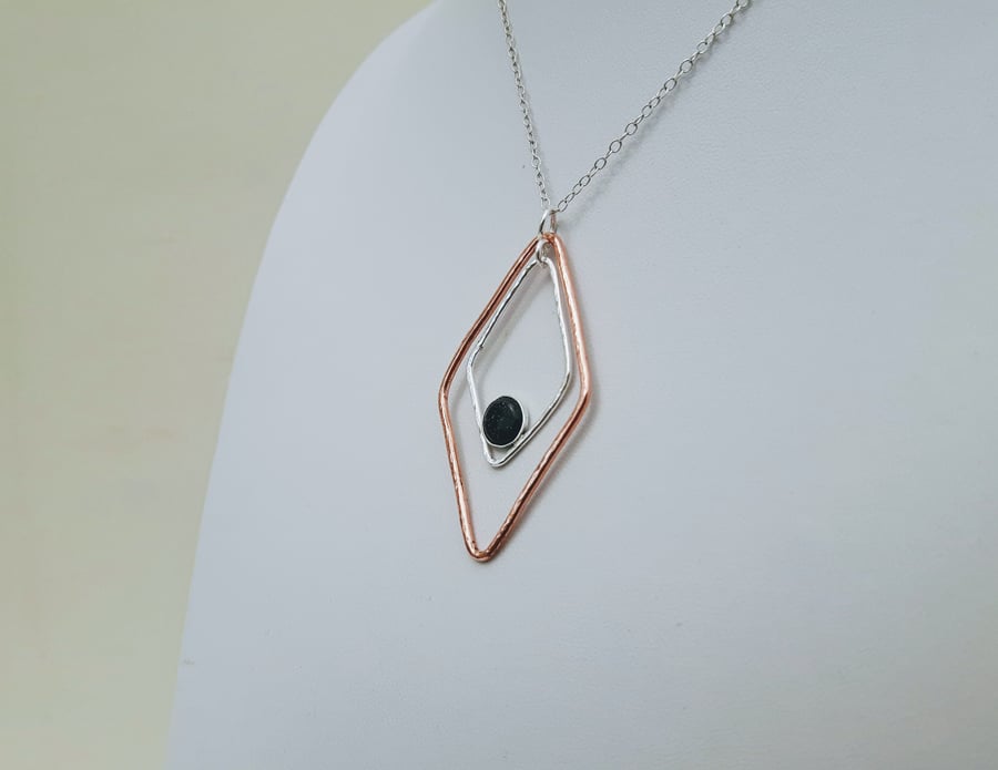 Copper and Sterling Silver Pendant with Blue Goldstone, mixed metal design