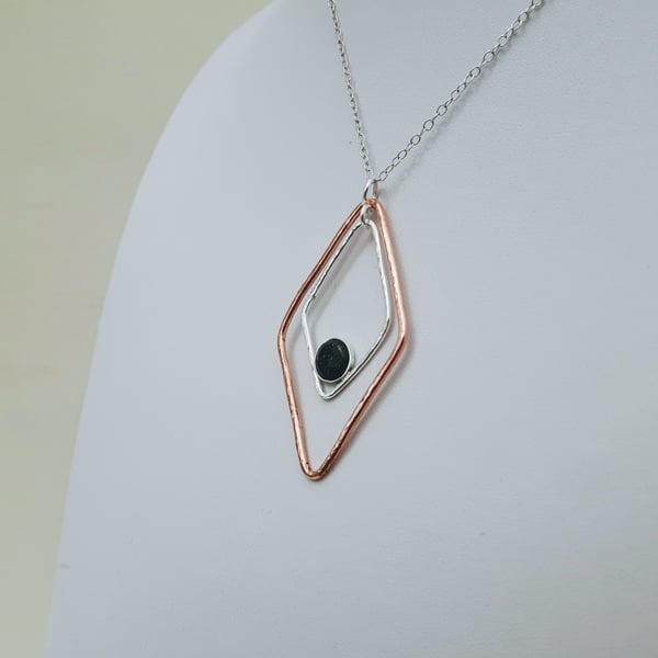 Copper and Sterling Silver Pendant with Blue Goldstone, mixed metal design