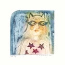 Meeeow. Collagraph Print   Gift for cat lovers