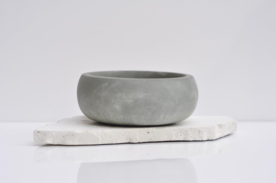 Jewellery Trinket Dish Little Concrete Handmade Accessory Bowl Grey Green & Whit