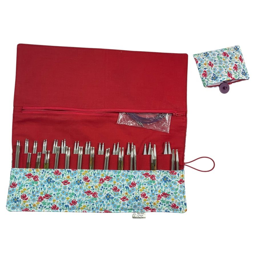 Interchangeable knitting needle case with Liberty fabric , knit pro case, 