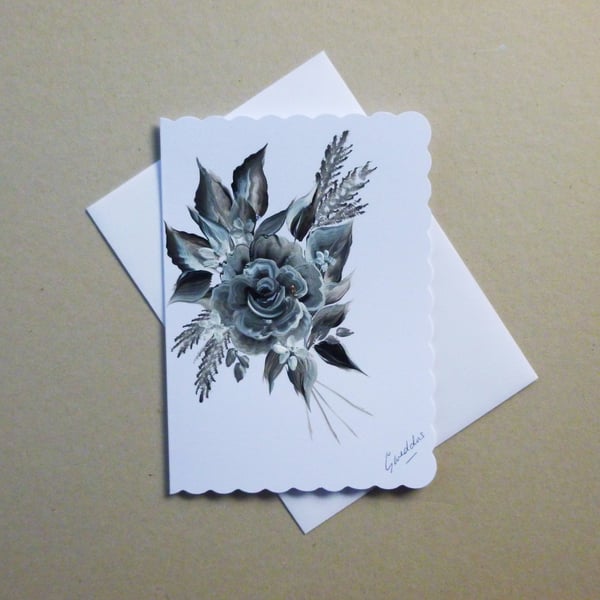 hand painted floral rose  blank greetings card ( ref FA 120 C1 )