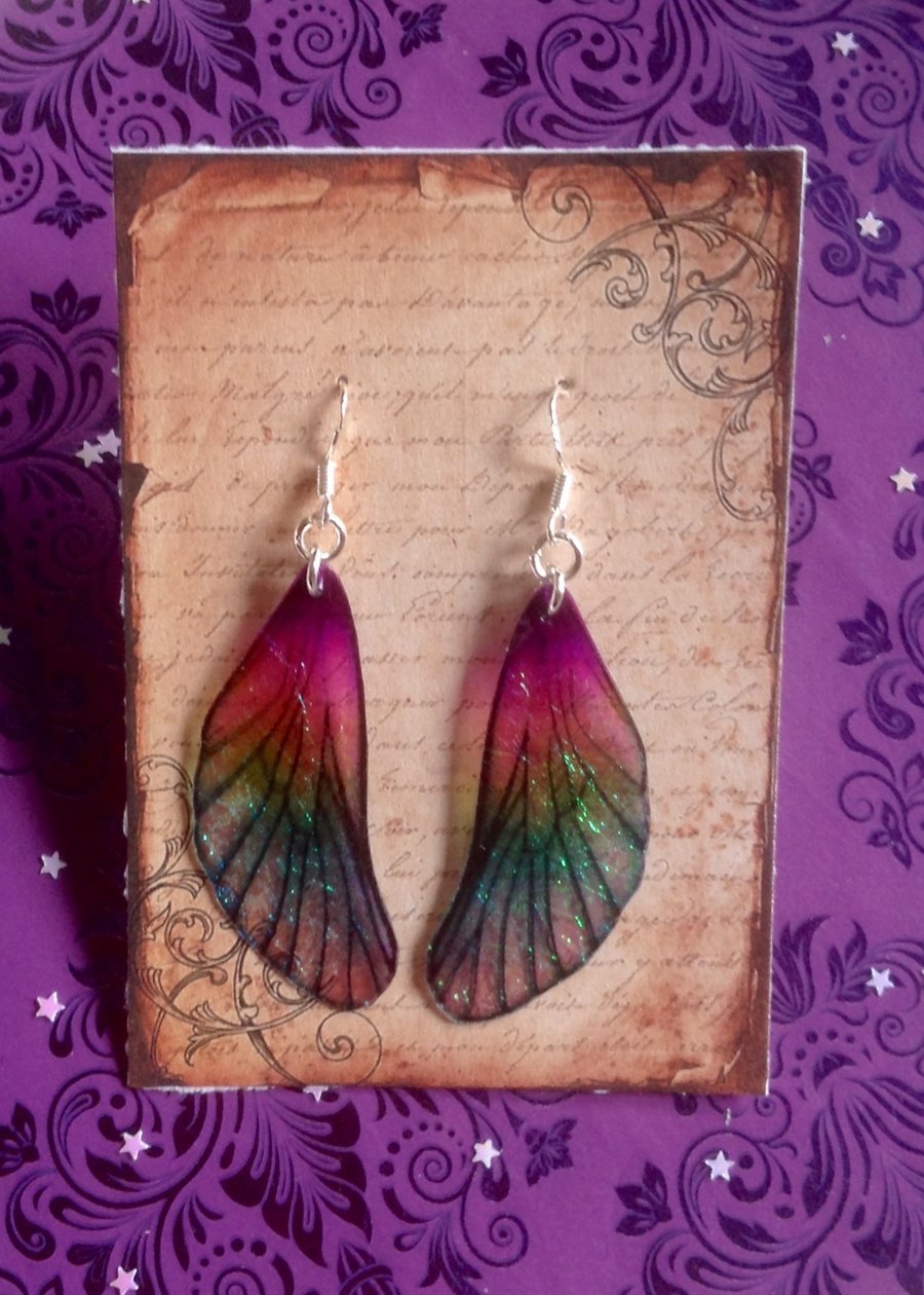 Purple Iridescent Medium Mackintosh Style Fairy Wing Sterling Silver Earrings