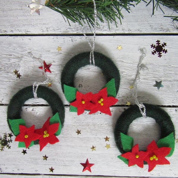 Christmas tree decorations, poinsettia wreaths, mini wreaths, Christmas wreath