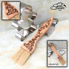 Kitchen witch pyrography pastry brush, kitchen wall talisman.