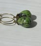 Earrings Green Turquoise Drops On Hypoalergenic Brass Hoops