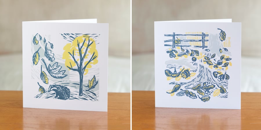 Two Cover Story greetings cards - one each of both designs