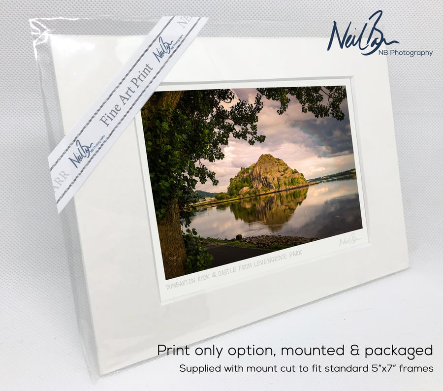 Dumbarton Rock & Castle from Levengrove Park - A6 (7" x 5") Unframed Print