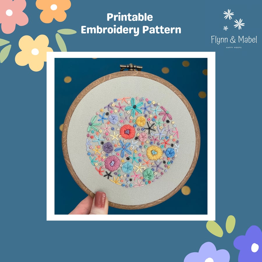 Image of Wildflowers Printable Embroidery Pattern