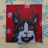 Christmas Kitty Cat Art Greeting Card From my Original Acrylic Painting Reindeer