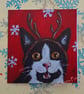 Christmas Kitty Cat Art Greeting Card From my Original Acrylic Painting Reindeer
