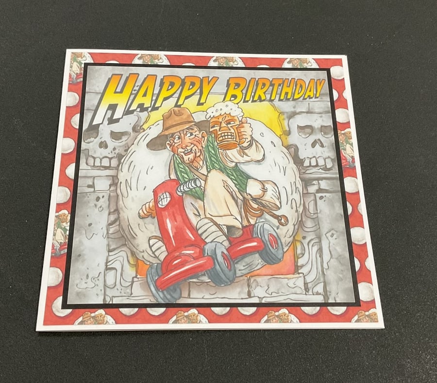 Handmade Funny Wrinklies at the Movies 6 x6 inch Birthday card - Indiana Jones