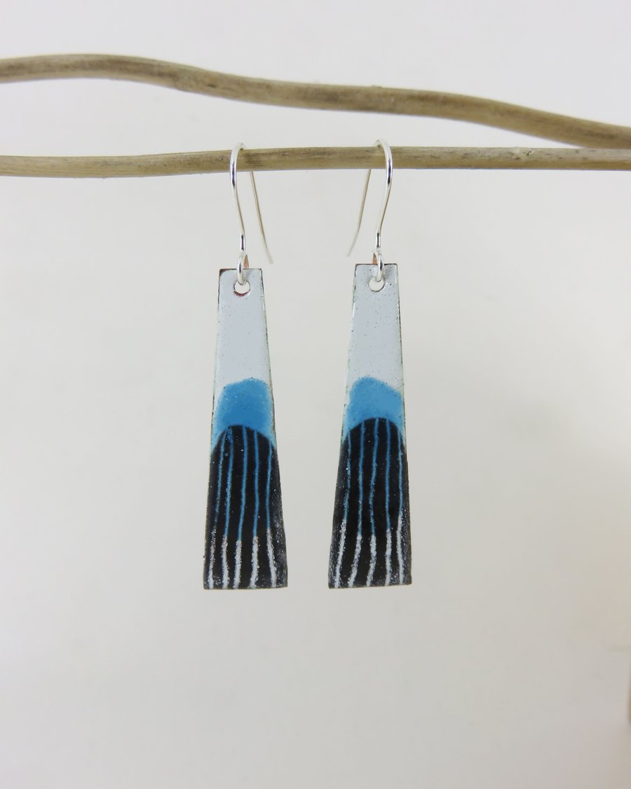 Dangle Copper Enamel Earrings with Hand Drawn Detail