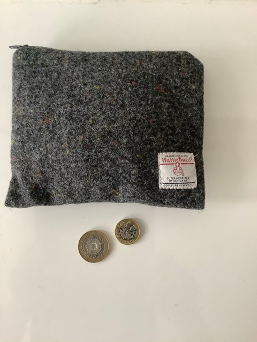 Grey Speckle Harris Tweed coin purse ,Zip pouch