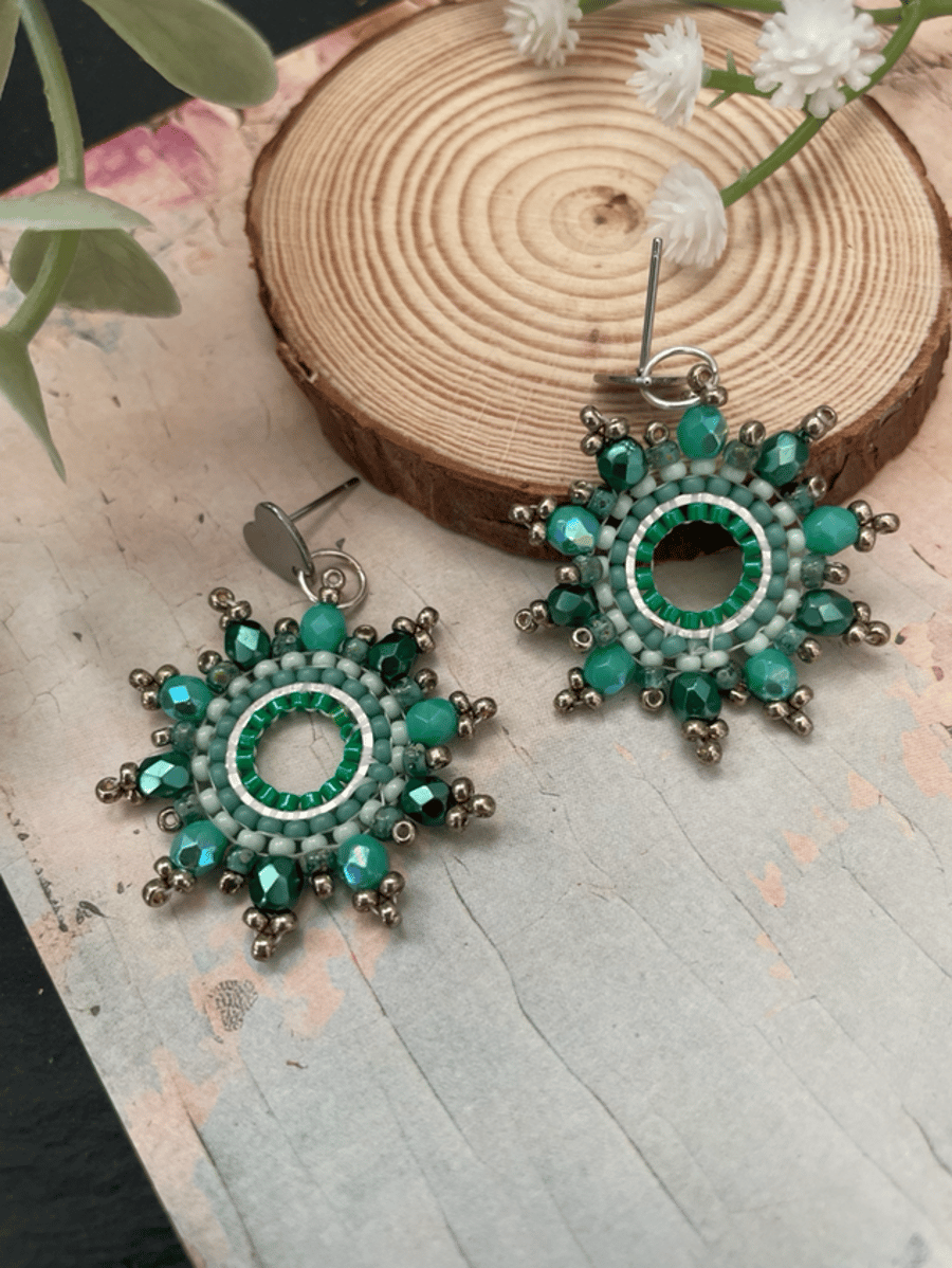 Hoop earrings,  beaded dangle elegant statement earrings , gift for girlfriend 