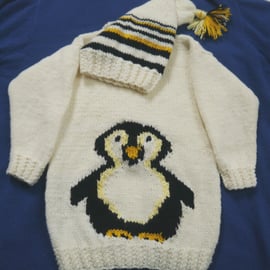 Knitting Pattern Child's Penguin Jumper and Hat.  Digital Pattern