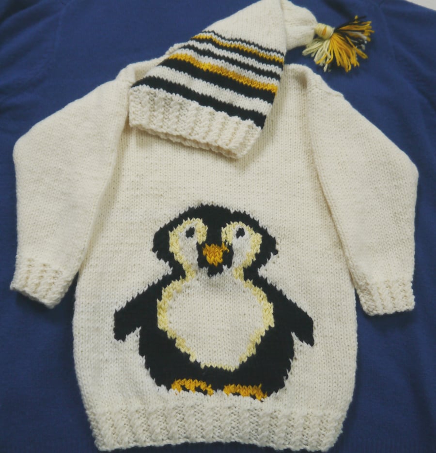 Knitting Pattern Child's Penguin Jumper and Hat.  Digital Pattern