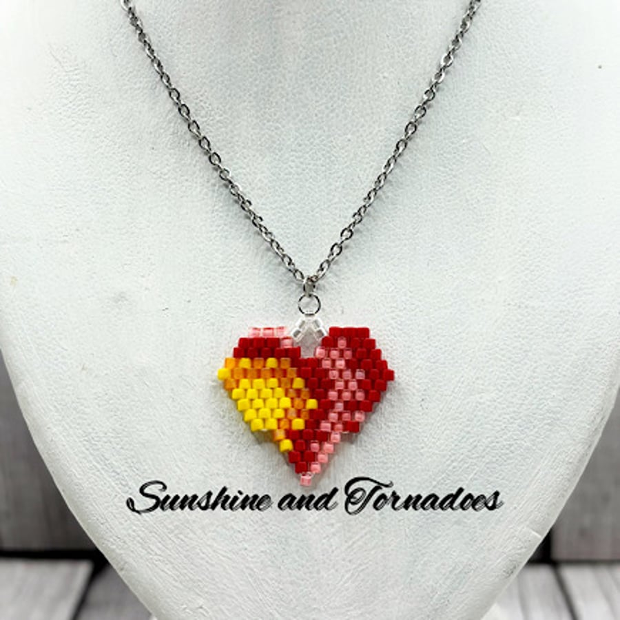 Beadwork Heart Pendant - Sunny - Handmade