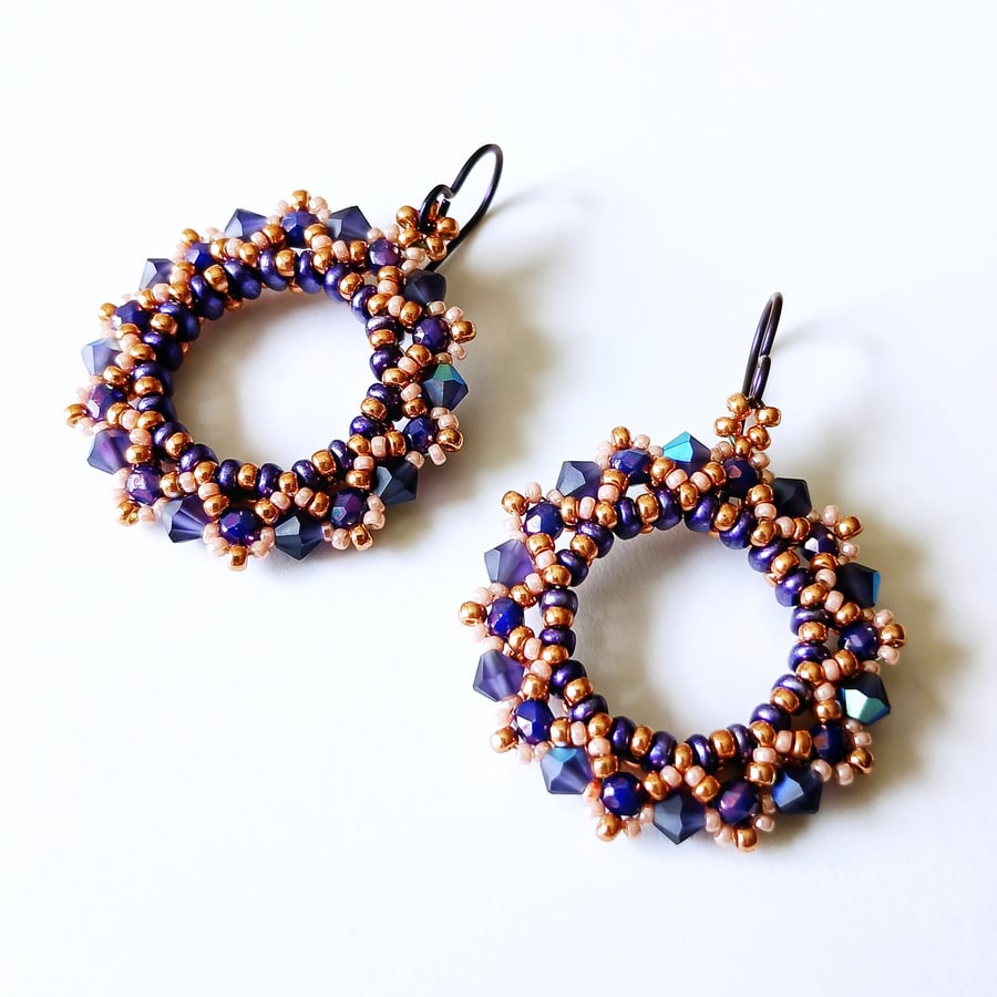 Hoop Earrings in Purple and Rose Gold
