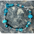 Turquoise mix handmade beaded bracelet with faceted glass crystals