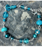 Turquoise mix handmade beaded bracelet with faceted glass crystals