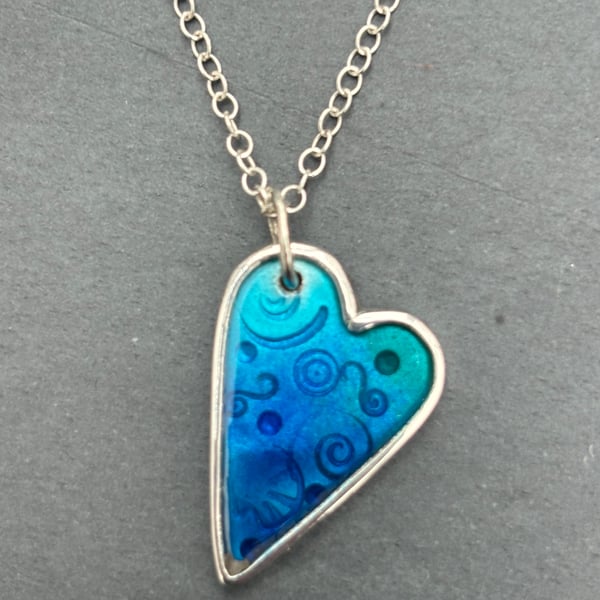 Enamel Heart Pendant, blue enamel pendant, enamel jewellery, enamel, ocean, 