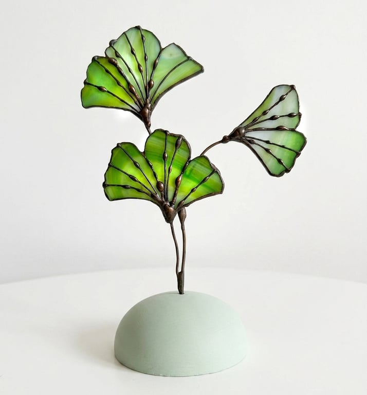 Stained Glass Ginkgo Ornament with Jesmonite base 