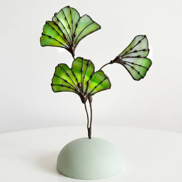 Stained Glass Ginkgo Ornament with Jesmonite base 