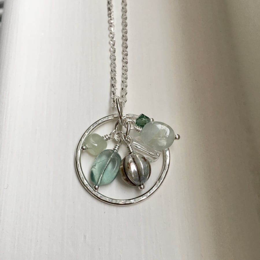 Custom order for Anna - Silver lining pendant with blue-green tones