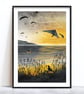 Sunset Flight Illustrated Art Print - Image 1