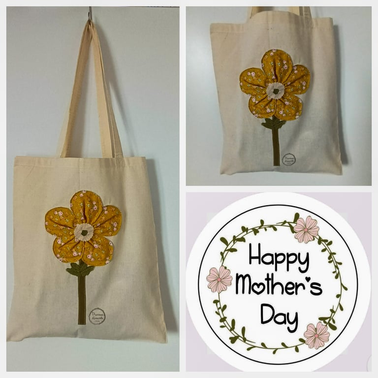 Tote bag, shopping bag, unlined, applique flower