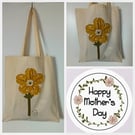 Tote bag, shopping bag, unlined, applique flower
