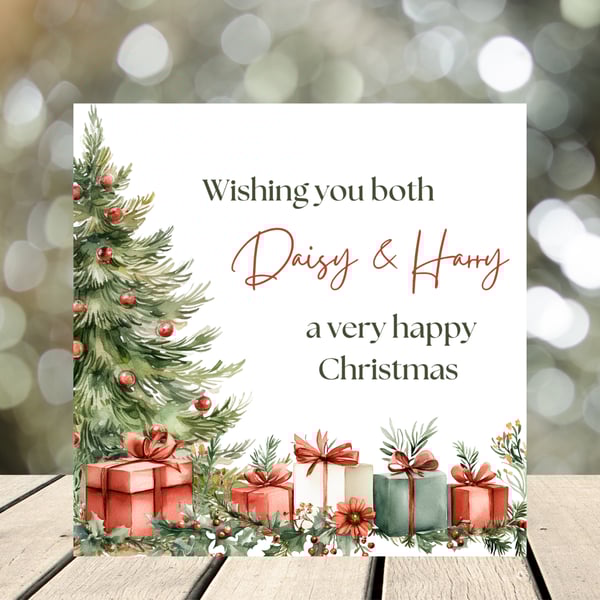 Stylish Tree and Presents Christmas Card personalised Christmas card