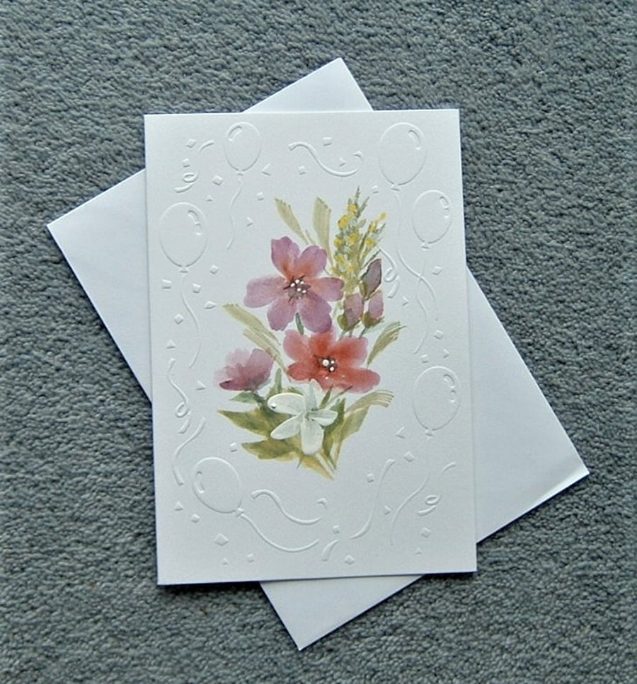 embossed hand painted floral blank greetings card ( ref F 159 )