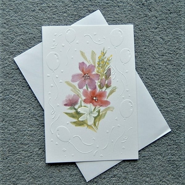 embossed hand painted floral blank greetings card ( ref F 159 )