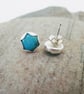 Turquoise and Silver Stud Earrings, 8mm, in Petal Setting - Image 3