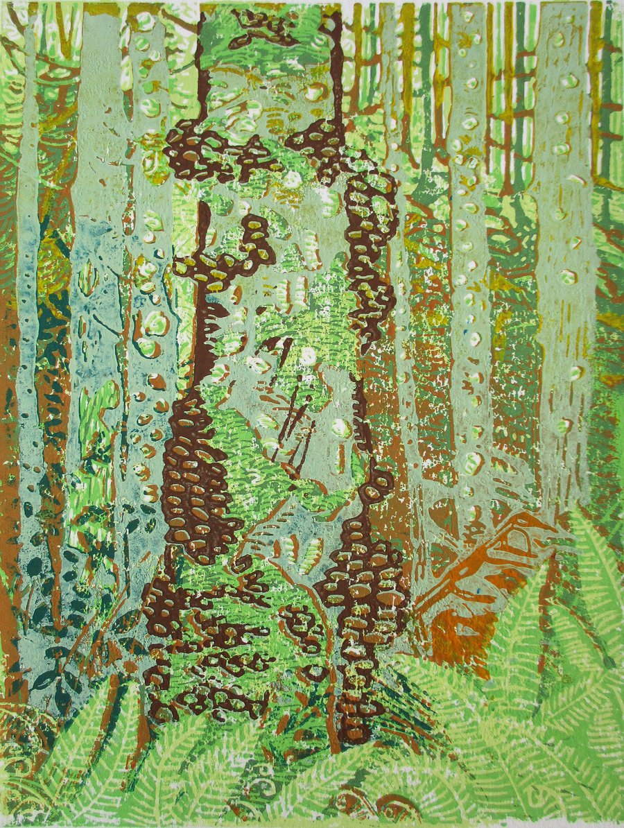 Allt na Calliche Woodland Trail - Original Hand Pressed Limited Edition Linocut 