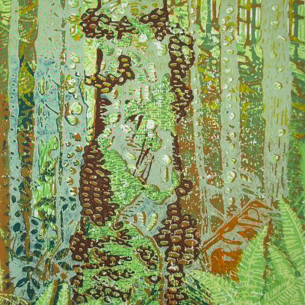 Allt na Calliche Woodland Trail - Original Hand Pressed Limited Edition Linocut 