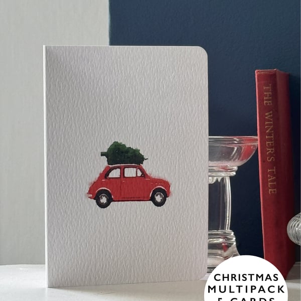Christmas card Tree and Car Card Cards watercolour Multi pack (5-pack)