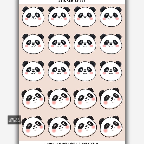 Funny Vinyl Sticker Sheet For Adults - Cute Panda Face