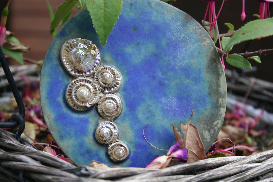 Handmade ceramic turquoise blue ammonite decoration