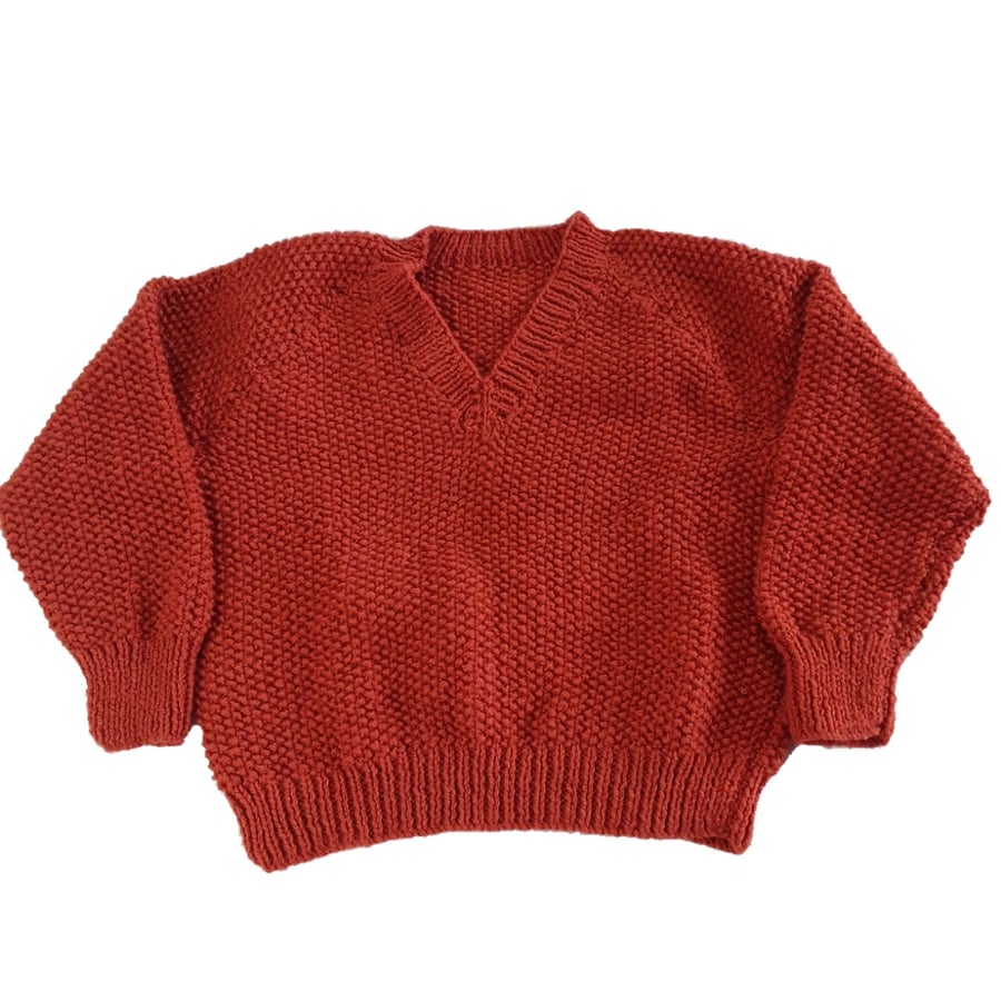 Hand knitted textured fox brown jumper - 24 inch chest Seconds Sunday