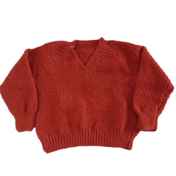Hand knitted textured fox brown jumper - 24 inch chest 