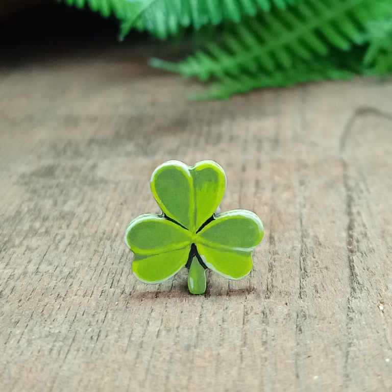 Irish Shamrock Pin, Handmade Wooden Clover Brooch, Lucky Gift