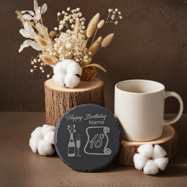   Set of 3. Birthday Personalised Slate Coasters.10cm diameter 