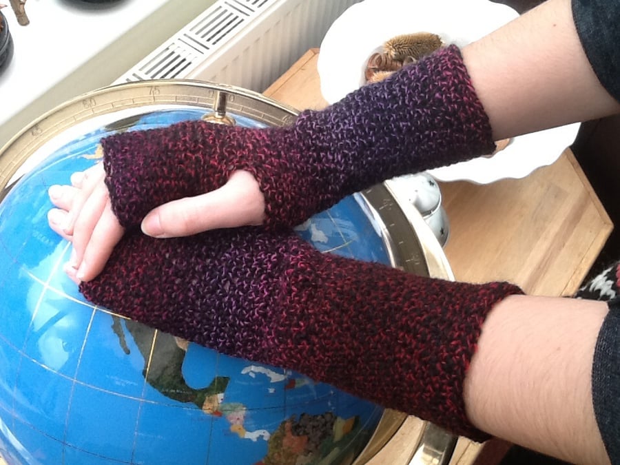 Purple Rainbow Crocheted Fingerless Mittens, size small to medium!