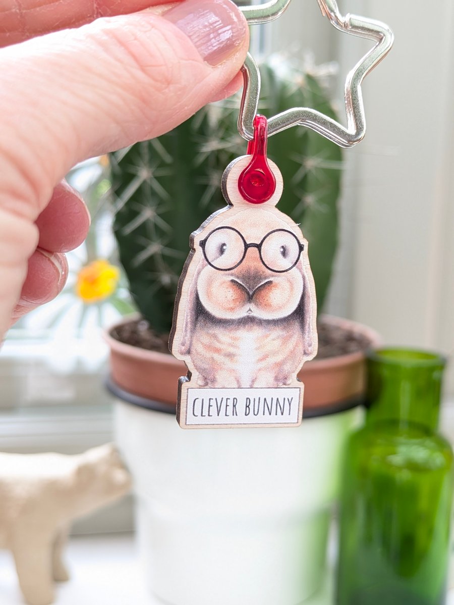 Clever Bunny Wooden Rabbit Keyring