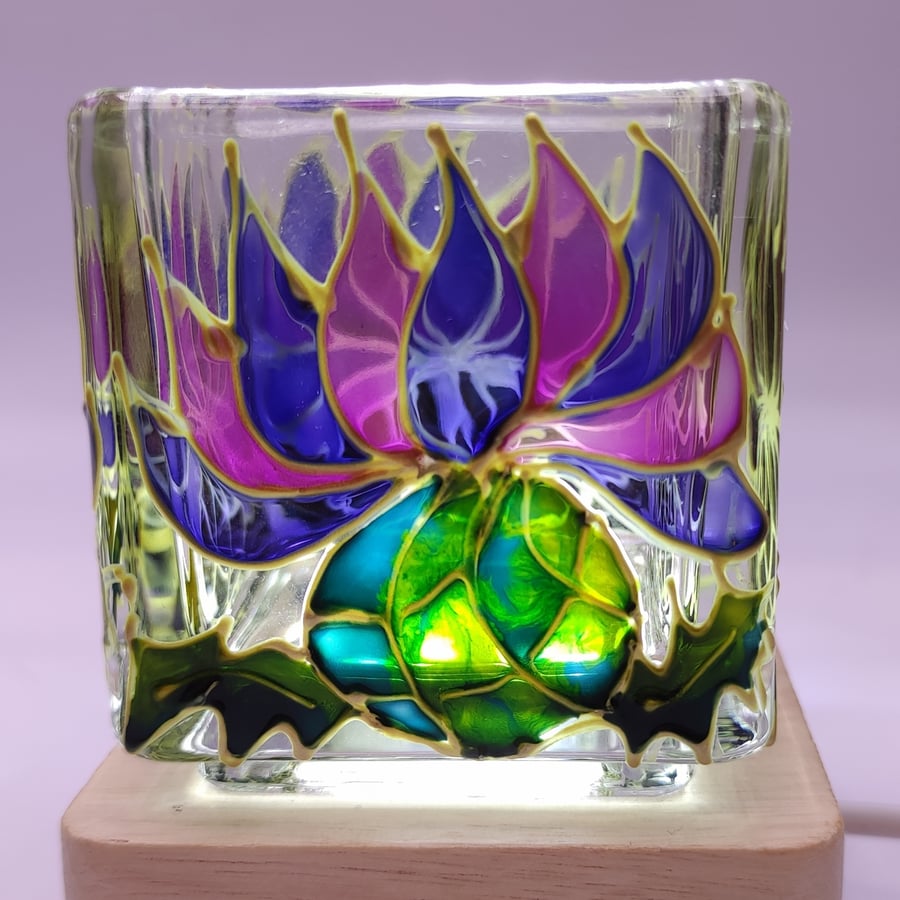 Hand painted glass candle holder