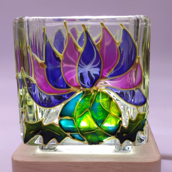 Hand painted glass candle holder