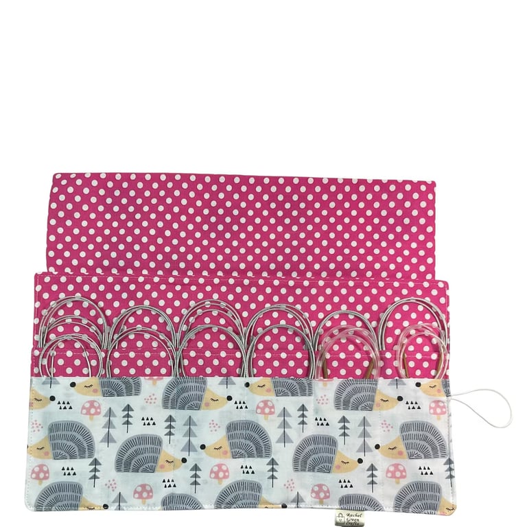 fixed Circular knitting needle case with hedgehogs sock needles roll wallet,